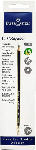 Faber-Castell Gold Faber Graphit-Bleistift Hb mit Radiergummi-Spitze, Box mit 12 Stück, mehrfarbig, 116800, Junior Dreieckig