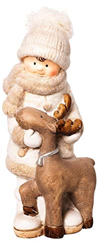Wichtelstube-Kollektion Dekofigur Winterkind mit Rentier 25,5cm Weihnachtsdeko Figur Garten Innenbereich