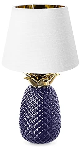 Navaris Tischlampe im Ananas Design - 40cm hoch - Deko Keramik Lampe für Nachttisch oder Beistelltisch - Dekolampe mit E27 Gewinde in Violett-Weiß