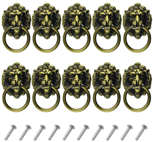 WMYCONGCONG 10 STÜCKE Löwenkopf Schubladengriffe 2,68 x 1,56 Antike Bronze Ringgriffe Schranktürknöpfe für Kommoden Küchenschränke Schrank Möbel Kleiderschrank