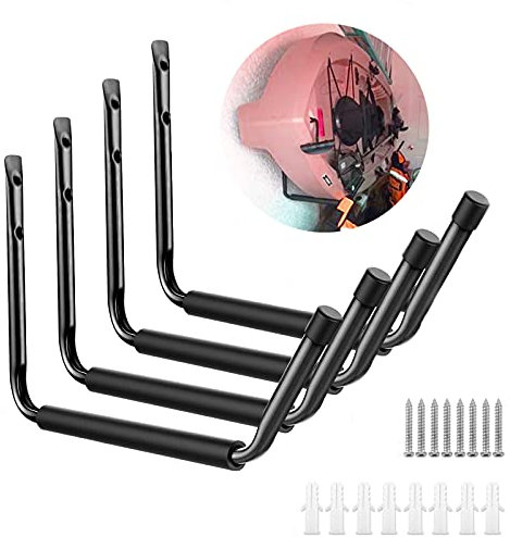 HOME RIGHT Heavy Duty Garage Hook, 4 Pcs Wall Mounted Kayak Hanger Utility Hanging Storage Cradle Rack, Great for Ladder, Chair, Bicycle (Black).
