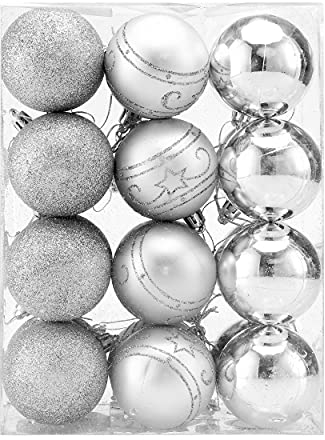CASARIA® Weihnachtskugeln 24tlg Ø 6cm Kunststoff matt glänzend Christbaumkugeln Christbaumschmuck Anhänger Weihnachtsbaumkugeln Weihnachtsdeko Silber