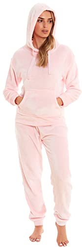 KATE MORGAN Womens Pyjamas Warm Fleece Pyjamas for Women Sets Pjs with Pockets S-XL | Soft Twosie Pyjama Set for Ladies Gifts for Her (Medium, Pink/Hooded)