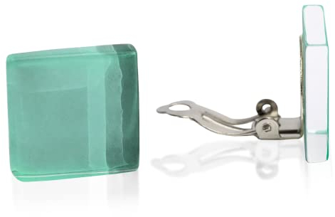 Statement Ohrclips Damen ohne Ohrlöcher • Quadratische Clip Ohrringe in mint grün • Handmade Edelstahl Schmuck aus Glas • 20x20x3 mm