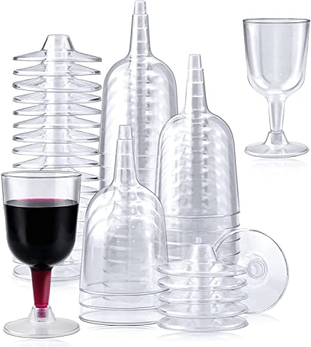 KAHEIGN 50Pcs Weingläser Plastik Stielgläser, 170ml Weingläser Transparente Wiederverwendbare Dessertbecher für Hochzeiten Partys für Whisky Champagner Bier oder Pudding Mousse (12 x 6,5cm)
