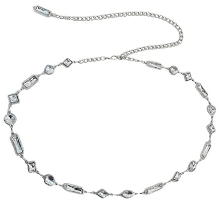 MEGAUK Damen Bling-Bling Strass Brautgürtel Kettengürtel Taillengürtel Hüftgurt Strassbrautgürtel Metall Kette Gürtel - Ideal für Kleid Hochzeit Party Brautjungfernkleider (06814 Silber)