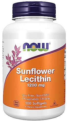 Now Foods, Sunflower Lecithin (Sonnenblumenlecithin), 1.200mg, Hochdosiert, 100 Weichkapseln, Laborgeprüft, Sojafrei, Glutenfrei, Ohne Gentechnik