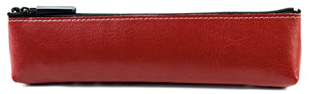 DELMON VARONE - Schlampermäppchen mit Reißverschluss aus veganem Eco Kunstleder Rot - Klassisches Federmäppchen für Stifte, Kugelschreiber & Bleistifte - Stifteetui & Federmappe nachhaltig