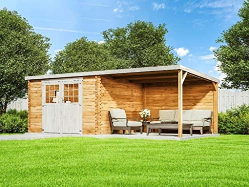 Abri de Jardin Eden 28mm en Bois de la Marque Gartentiger | cabanon de Jardin Exterieur | cabane de Jardin exterieure | Rectangle, Construction en madriers, cabane à Outils, Toit Plat, épaisseur