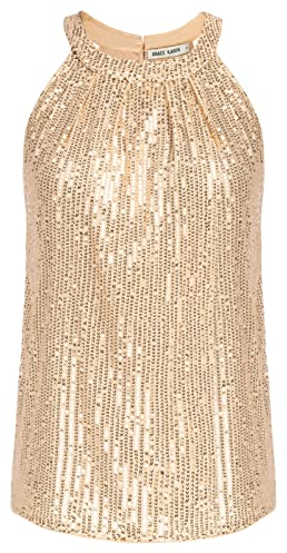 Damen Loose Fit Tops Pailletten Bluse Casual Rundhals Tank Top T-Shirt Champagner Gold M CL1792A22-01
