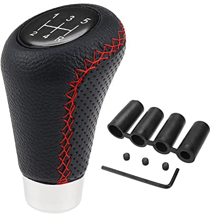UYUYong Schaltknauf 5 Gang Auto Schalthebel Universal Austauschbarer Auto Getriebekopf Geeignet Leder Schaltknöpfe mit 4 Adaptern für Manuelles Auto mit Schaltgetriebe -Schwarz
