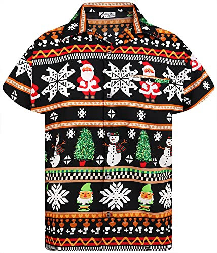 King Kameha Funky-Hawaii-Hemd, Weihnachten, Herren, Kurzarm, Christmas-Rows, Schwarz, 5XL