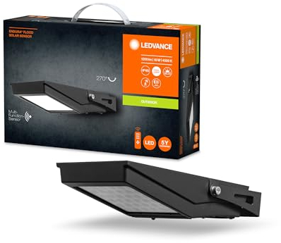 LEDVANCE ENDURA LED-Flutlicht Flood Solar, 10W, solarbetrieben, eingebauter Sensor, kaltweißes Licht, Fernbedienung, lange Batterielaufzeit bis zu vier Stunden bei voller Helligkeit, Schutzklasse IP65