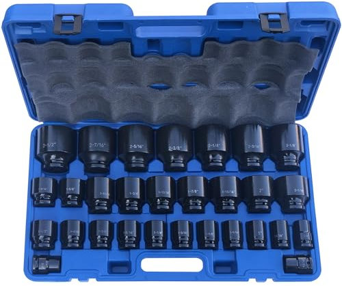 MacWork 29 Pieces Impact Socket Set, 3/4-Inch Drive, Standard and Deep, SAE 3/4 inch to 2-1/2 inch, CR-V Alloy Steel, 6-Point Sockets with a Storage Case