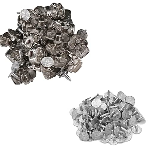 Trimming Shop Totenkopf-Nieten mit Nadel für Lederjacke, Kleidungsdekoration, DIY-Bastelprojekte, Punk- und Gothic-Zubehör, 15 mm x 11 mm, Silber, 100 Stück