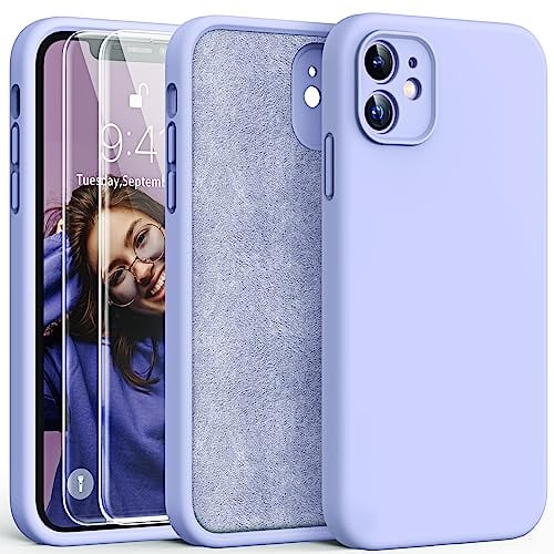 HATOSHI 3-in-1 iPhone 11 Hülle mit 2 Stück Schutzglas, Flüssig Silikon Anti-Rutsch Kratzfestes Stoßfest Handyhülle iPhone 11 Schutzhüll, Violett