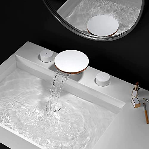 Robinets cascade pour lavabos de salle de bain, robinet de lavabo de salle de bain blanc + or, robinets de salle de bain pour lavabo 3 trous, robinet de vanité de salle de bain à 2 poignées, robinets