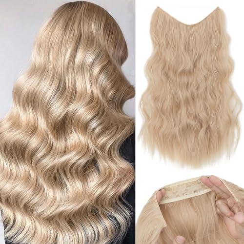 TESS Flip in Extensions 60 cm, Dunkelblond Mix Bleichblond Secrets Haare Extensions Gewellt 150g mit 4 Clips Extensions mit Band Synthetik Hair haarverlängerung mit Gummiband