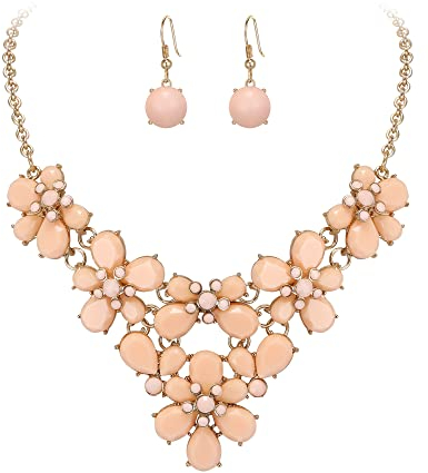 EVER FAITH Rosa Statement Blume Schmuck Set, Harz Floral Flower Cluster Bib Chunky Kragen Halskette und Ohrringe Set für Sommerurlaub