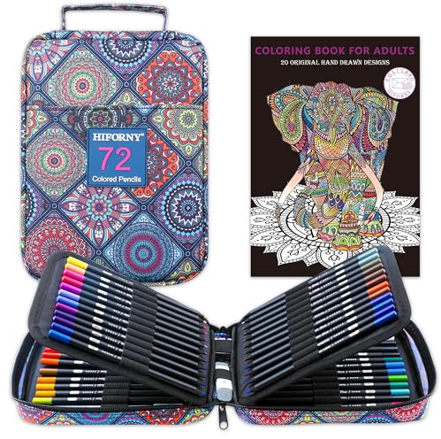 HIFORNY 78 Premium Black Edition Buntstifte-Set für Erwachsene zum Ausmalen – 72 Buntstifte mit Extras, Künstler-weicher Kern, Kunstbedarf für Erwachsene, Anfänger
