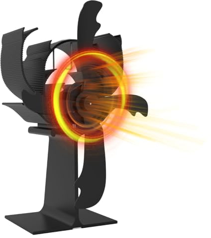 WuYan Ventilador de estufa de 4 aspas para leña/estufa de leña/chimenea, sin uso de electricidad, funcionamiento silencioso, ecológico