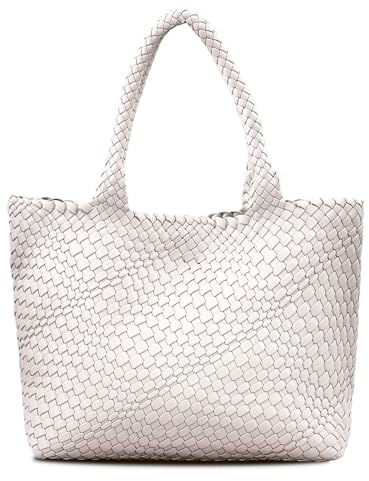 JOTOFIT Gewebte Tasche für Damen, modische Schultertasche mit Tragegriff oben, weiches veganes Leder, Beige, Einheitsgröße