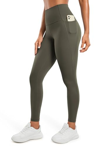 CRZ YOGA Butterluxe Damen High Waist Sport Leggings Blickdicht Soft Yoga Hosen Gym Workout Leggins mit Taschen - 71cm Helles Armeegrün 44