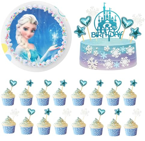 Tortenaufleger Mädchen 72 Stück, mit 20 cm Tortendeko Essbar, Schneeflocke Essbare Tortenaufleger und Cupcake Toppers, Muffin Deko Essbar, Tortenaufleger Foto Geburtstag Mädchen