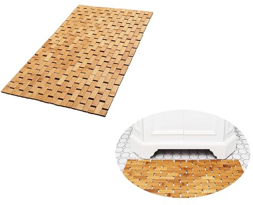 QUHUOYAO Tapis de bain en bambou naturel, tapis de sol antidérapant pour spa et cuisine, 40 x 60 cm, marron