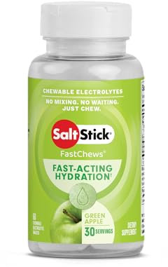 SaltStick FastChews Elektrolyttabletten Kautabletten | 60 Grüner Apfel Elektrolyt Kausnacks | Salztabletten für Läufer, Sportnahrungsergänzungsmittel zur Hydratation, Laufkauartikel | 60 Kautabletten