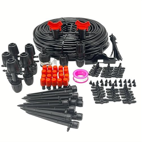 Tropfbewässerungs-Set, 60 m + 132 Stück, automatisches System für Gartenbewässerung, Mikro-Bewässerungsschlauch-Sets für Pflanzen, Blumenbeet, Terrasse, Rasen (VariantValue)