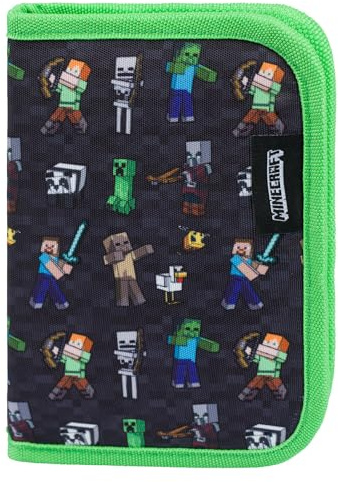 Baagl Federmäppchen Federmappe Federtasche für Jungen Mädchen - Minecraft | Ein Schule Mäppchen für Teenager und Kinder Etui mit zwei Klappen bietet viel Platz für Schreibutensilien und Anspitzer.