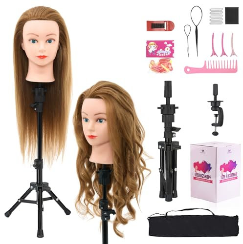 Neverland 71cm Hairdressing Head with Training Head Stand, 60% Real Hair Doll Head for Hairdressing, Training Heads for Hairdressers Training Head with Table Clamp, Diy Hair Braiding Set (Blonde)