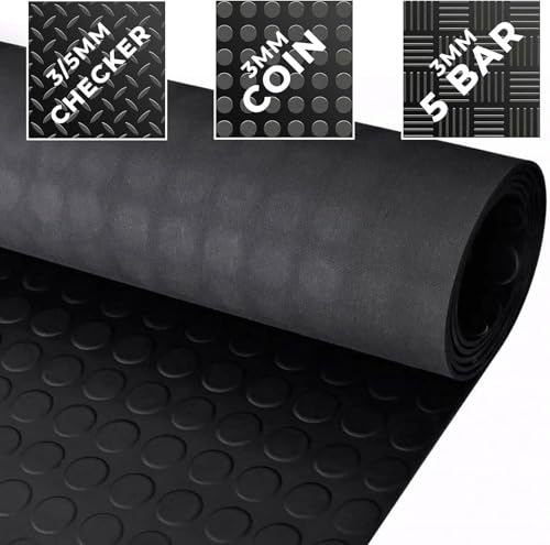 Coin Rubber Flooring 3mm Thick Non Slip Mats for Camper Van, Anti Slip Matting Roll for Shed, Gym, Garage & Workshop. Black Non Slip Matting Roll, Length: 2.5M