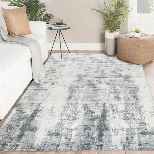Famibay Teppich Wohnzimmer 160x230cm Grau Kurzflor Teppich Schlafzimmer Waschbar Modern Abstrakt Wohnzimmerteppich Weich für Wohnzimmer Schlafzimmer Esszimmer