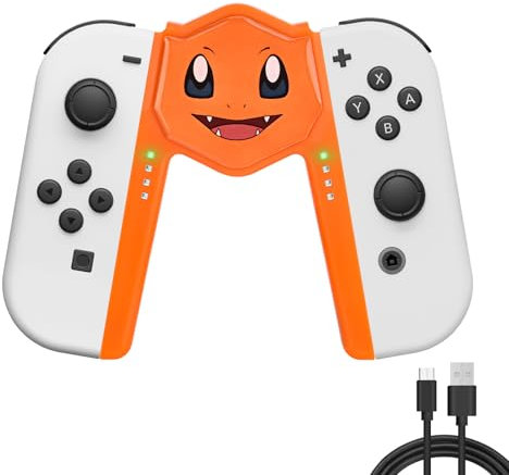 DLseego Empuñadura para Switch/Switch OLED Joycon,Precioso Caricatura Portátil Joystick Cargando Agarre En Forma de V Conectar y Usar Empuñadura de Juego Mando Mango,Dragón Naranja