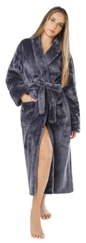 LEBENGOOD Robe de Chambre Femme Hiver, Peignoir Polaire, Sortie de Bain Chaude, OEKO-TEX®,Marengo S