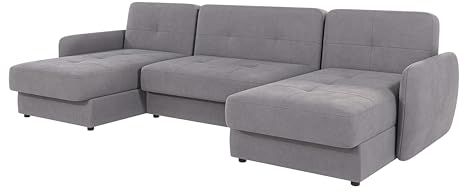 S-Style Möbel Sofa Couch Ecksofa Eckcouch 311 x 147 x 83 cm Mit Schlaffunktion DREI Bettkasten Verstellbare Rückenlehnen Mikrofaser U Form Freistehend Monte Grau