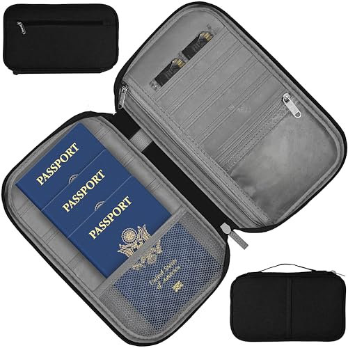 MyGadget Portefeuille Voyage [ pour 3 Passeports ] - Porte-Documents pour Monnaie | Cartes de crédit | SIM | Clés | Papiers | Livrets | Billets en Noir