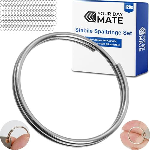 Stabile Spaltringe, Ø 15 mm aussen, 120 Stück, aus gehärtetem Stahl, in Silber-farben, DIY Schlüsselringe Schlüsselanhänger, Schlüssel Organisation, Ringe basteln, Metall O-Ringe Kit, Ösenringe Set