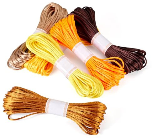 Pandahall 3mm Satin Cords Embroidery Floss Silk Bracelet String Yellow Brown Cross Stitch Thread Friendship Bracelet String Kits Silk Beading Cords for Necklace Macrame Jewelry Sewing
