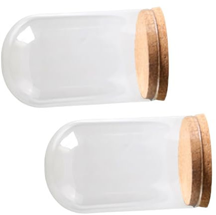 Lot de 2 petites cloches en verre avec base en liège pour décoration d'intérieur et petits articles en verre cloches
