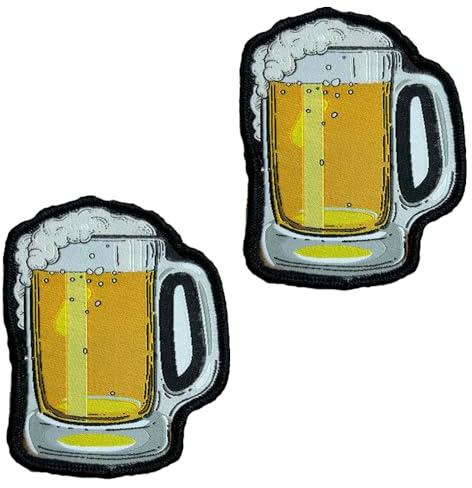 2 Pcs Beer Glass Beer Mug Tactical Patch Embroidered Fastener Hook & Loop Applique Emblem Military Flag Patches for Jacket,Jeans,Bags,Hats,Clothes,Backpacks,Vest