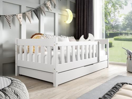 MOEBELPAKET Bambi - Kinderbett 80 x 160 cm mit Matratze und Schublade, Inklusive Lattenrost, Schaumstoffmatratze für Kinder, Farbe: Weiß