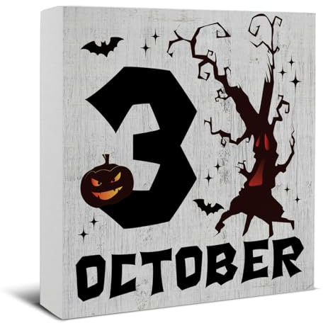 Halloween-Dekorationen, 31. Oktober, Holzschild, Dekoration, Schreibtischschild, Vintage, Halloween, Holzblockschild, Halloween-Heimdekoration für Tischregal, 12,7 x 12,7 cm