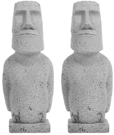 Gatuida 2 Stücke Mini-Moai-Statue Dekoration, Realistisches Stein-Design, Sandstein-Oberfläche für Zuhause, Garten und Aquarium-Landschaftsgestaltung