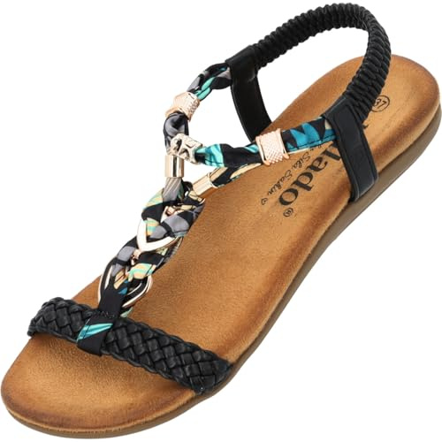 Palado Sandalen Damen Ubah by Sila Sahin - modische Sandaletten - bequeme Sommerschuhe - stilvolle Pantoletten mit elastischem Riemen Blau UK5,5 - EU38