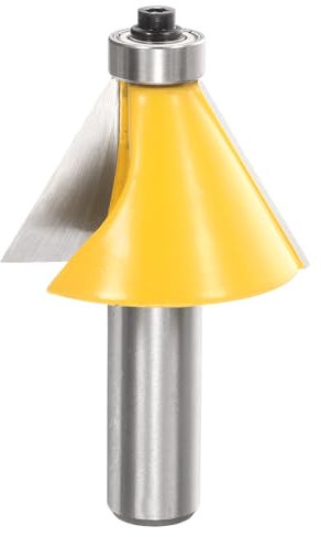 sourcing map 30 Degree Chamfer 1/2 Router Bits Inch Shank 1 Cutting Length Carbide Tip with Bearing for Woodworking Milling Cutter Tool, Yellow