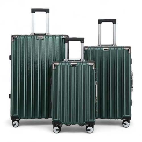 Infinity Leather Koffer Trolley Handgepäck Handgepäck Hartschale PC Reisetasche Leichtgewicht mit langlebigen 4 Spinner-Rädern (Green, 3 Pcs Set)
