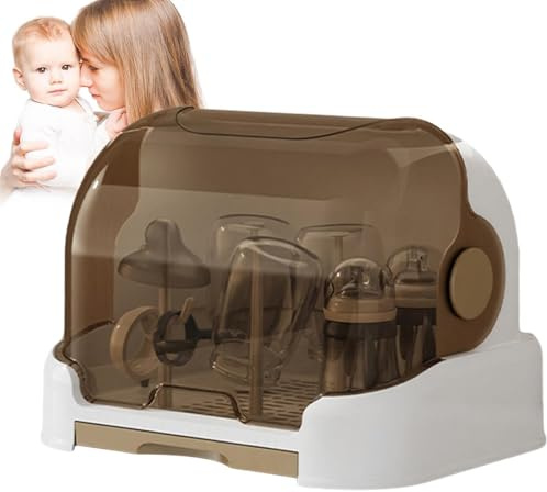 DOODNER Toddler Bottles Storage Box, Baby Bottle Rack, Dustproof Bottle Storages with Removable Drip Tray, Portable Baby Bottle Holder for Teats, Cups, Pump